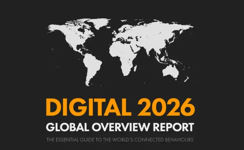 Digital 2026 글로벌 마케팅 트렌드를 보여주는 AI 검색, 비디오 커머스, 개인화 마케팅 전략 이미지
