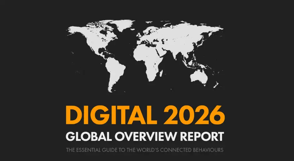 Digital 2026 글로벌 마케팅 트렌드를 보여주는 AI 검색, 비디오 커머스, 개인화 마케팅 전략 이미지